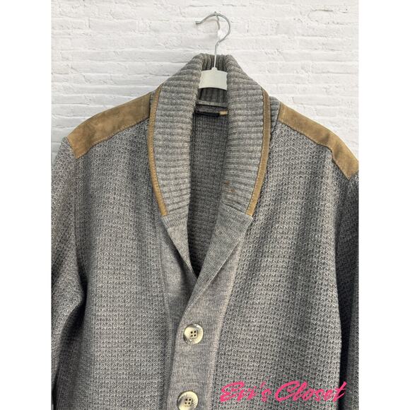 Dornbusch Virgin Wool Cardigan Leather Shoulder Elbow Patches Shawl Collar US 40 - Picture 4 of 15